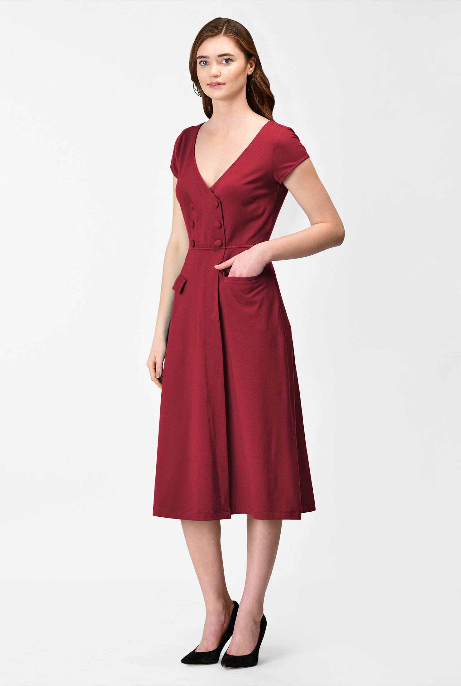 Shop Double button front cotton knit dress eShakti