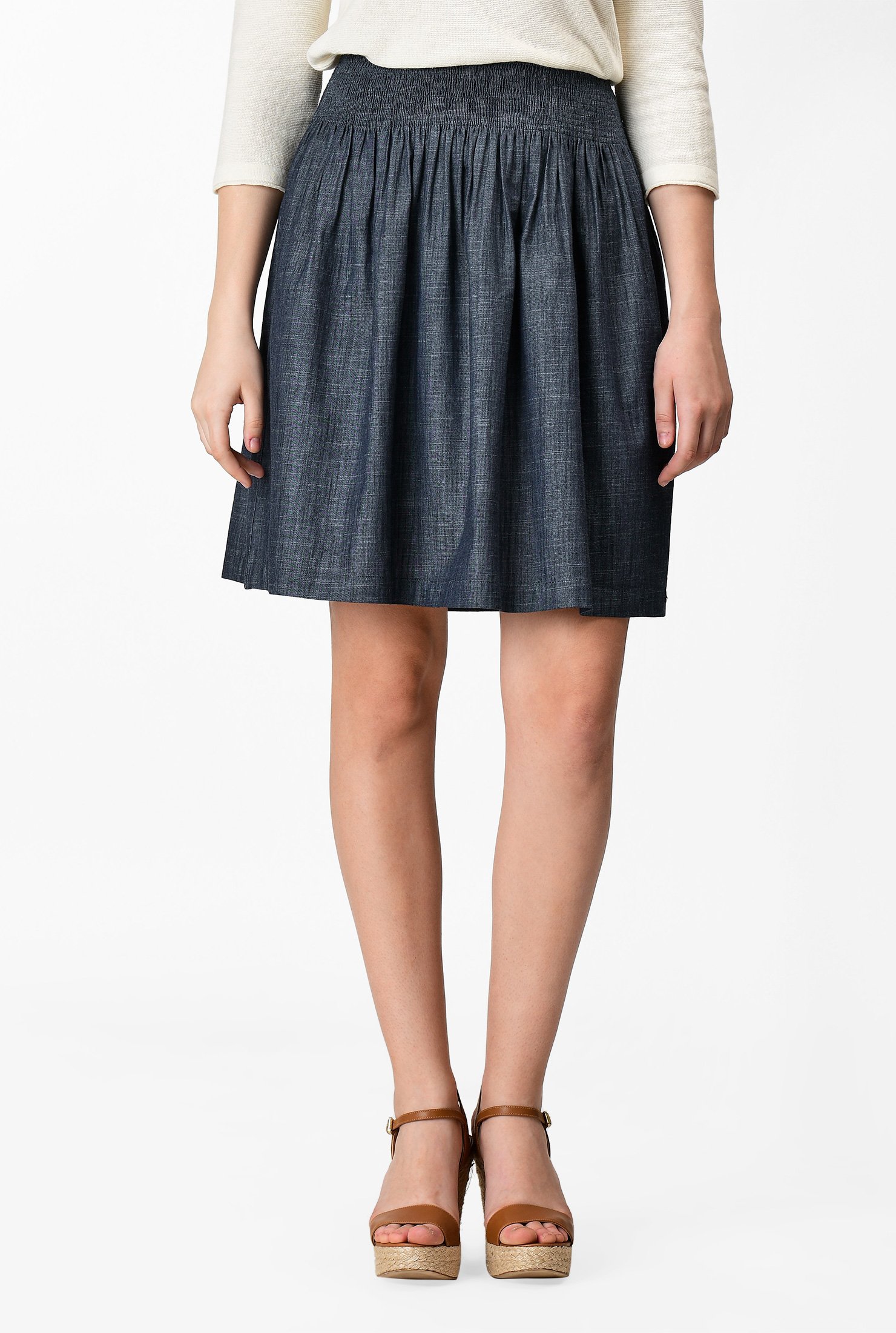 Shop Cotton Chambray Elastic Waist Skirt Eshakti 2932