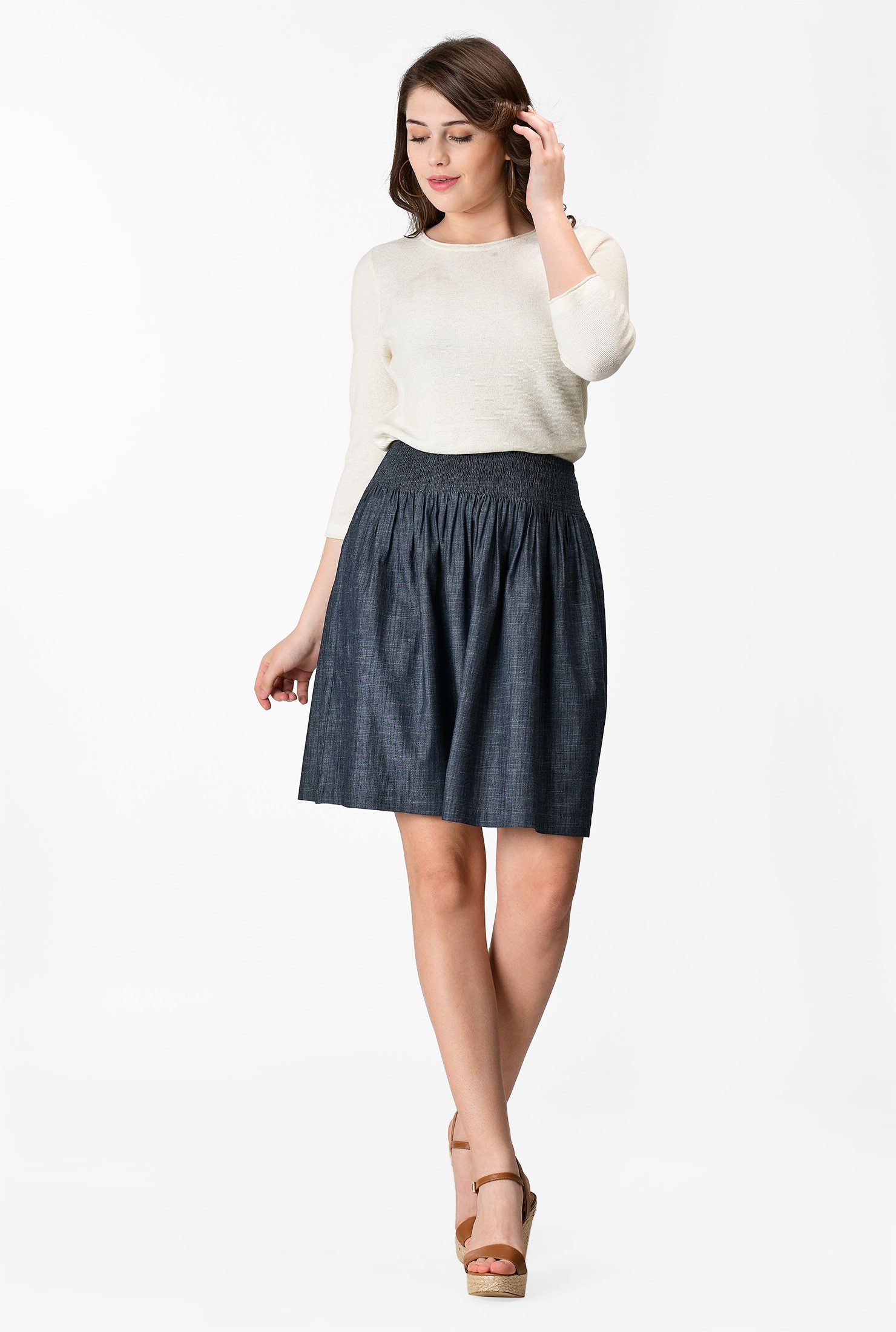 Shop Cotton Chambray Elastic Waist Skirt Eshakti 