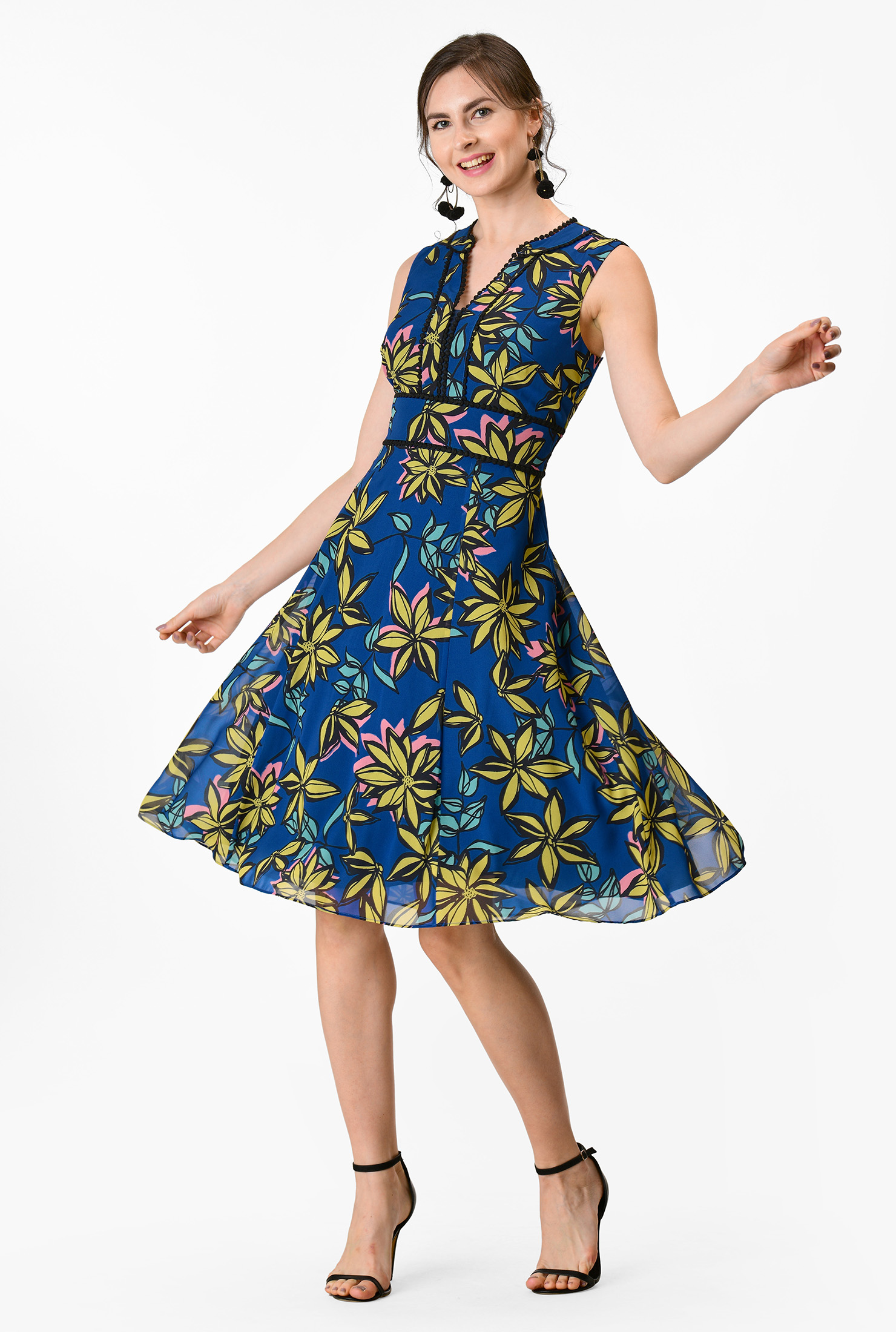 Shop Crochet lace trim floral print georgette dress | eShakti