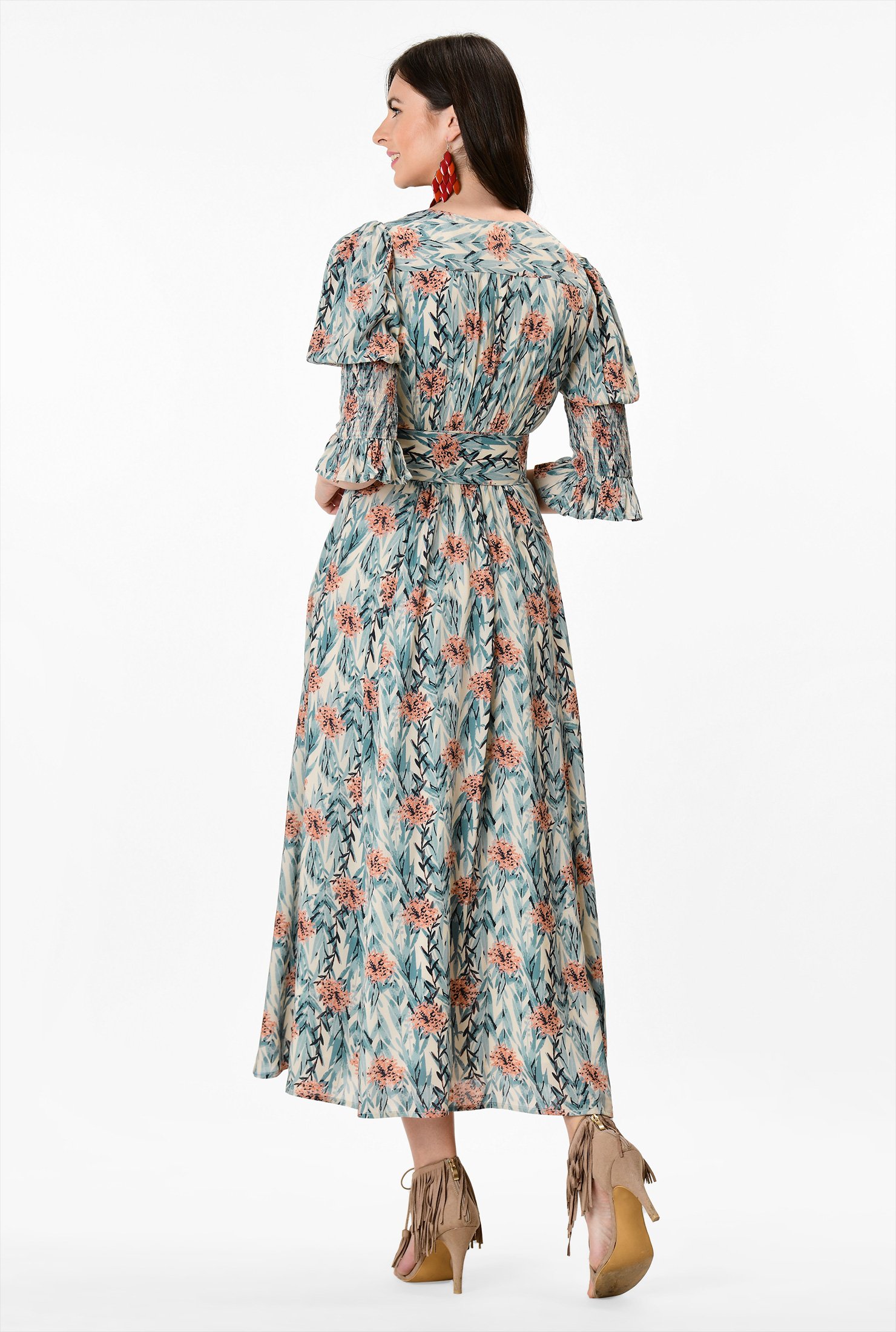 Shop Floral print wide belt midi dress | eShakti