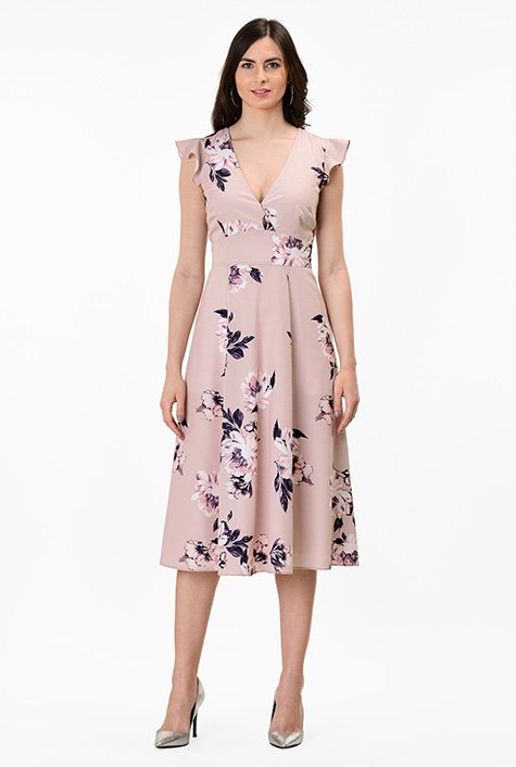 Shop Flutter sleeve floral print crepe dress | eShakti