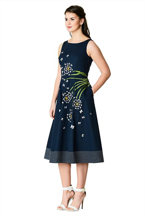 Shop Butterfly embellished trapunto trim poplin dress | eShakti