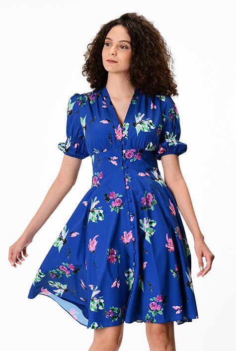 Shop Floral print crepe banded empire shirtdress | eShakti