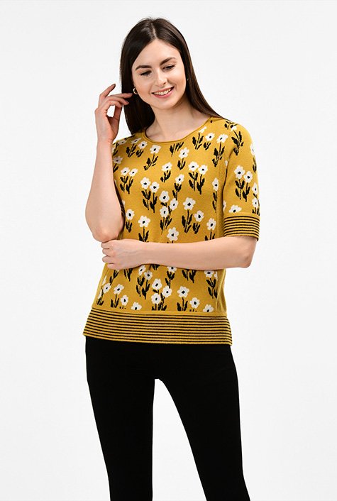 Shop Floral jacquard sweater knit top | eShakti