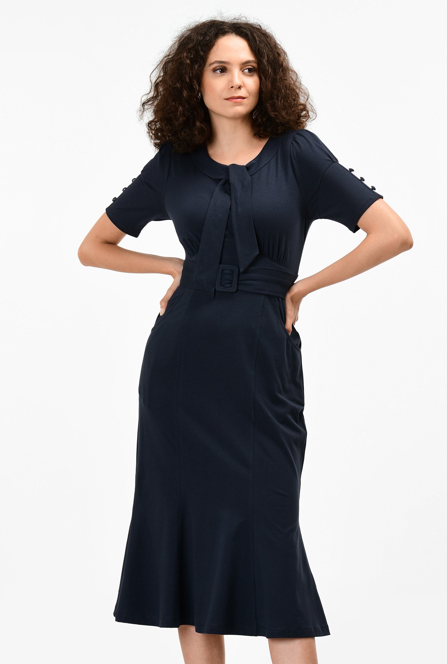 Shop Flounce Hem Cotton Knit Sheath Dress Eshakti 