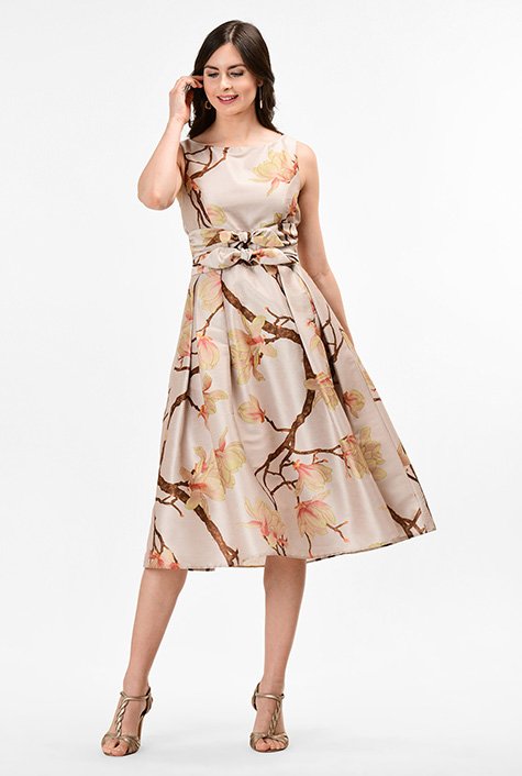 Floral print dupioni bow tie dress