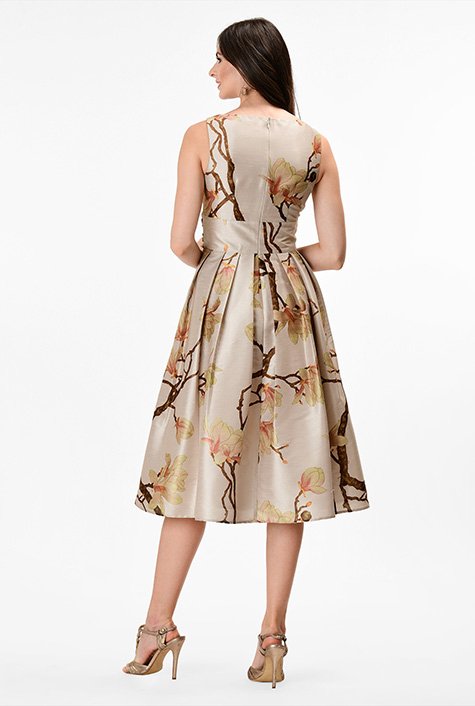 Floral print dupioni bow tie dress