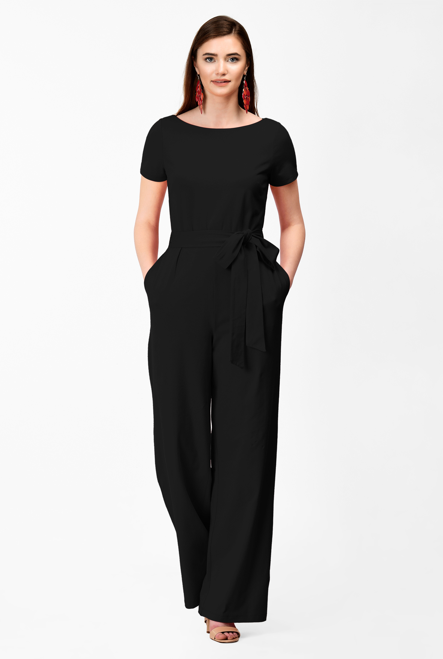 Shop Cotton knit sash tie jumpsuit eShakti