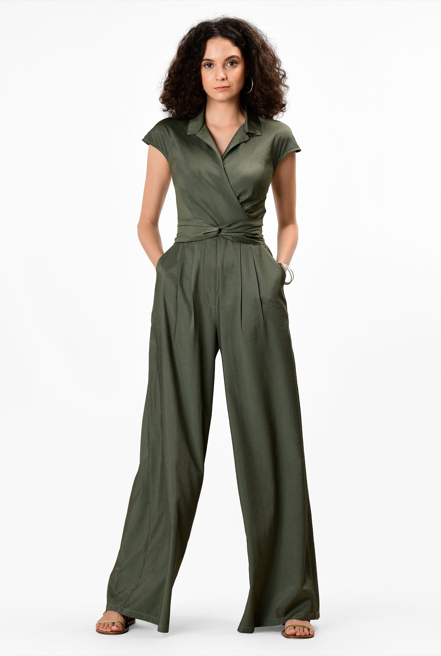 knot front pleated back jumpsuit