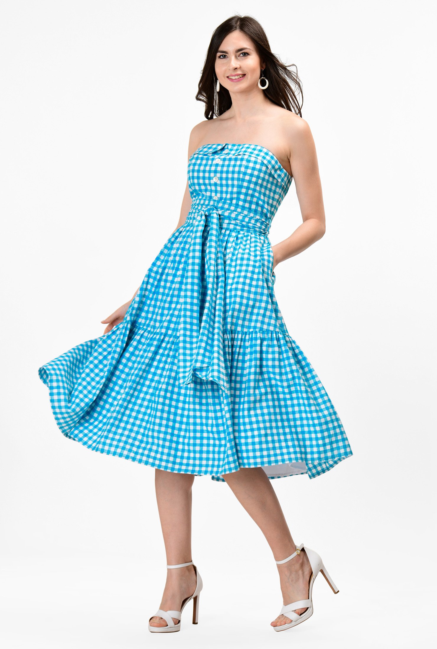 gingham strapless dress