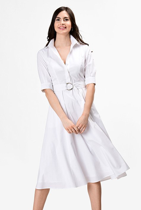 Shop Belted poplin midi shirtdress | eShakti