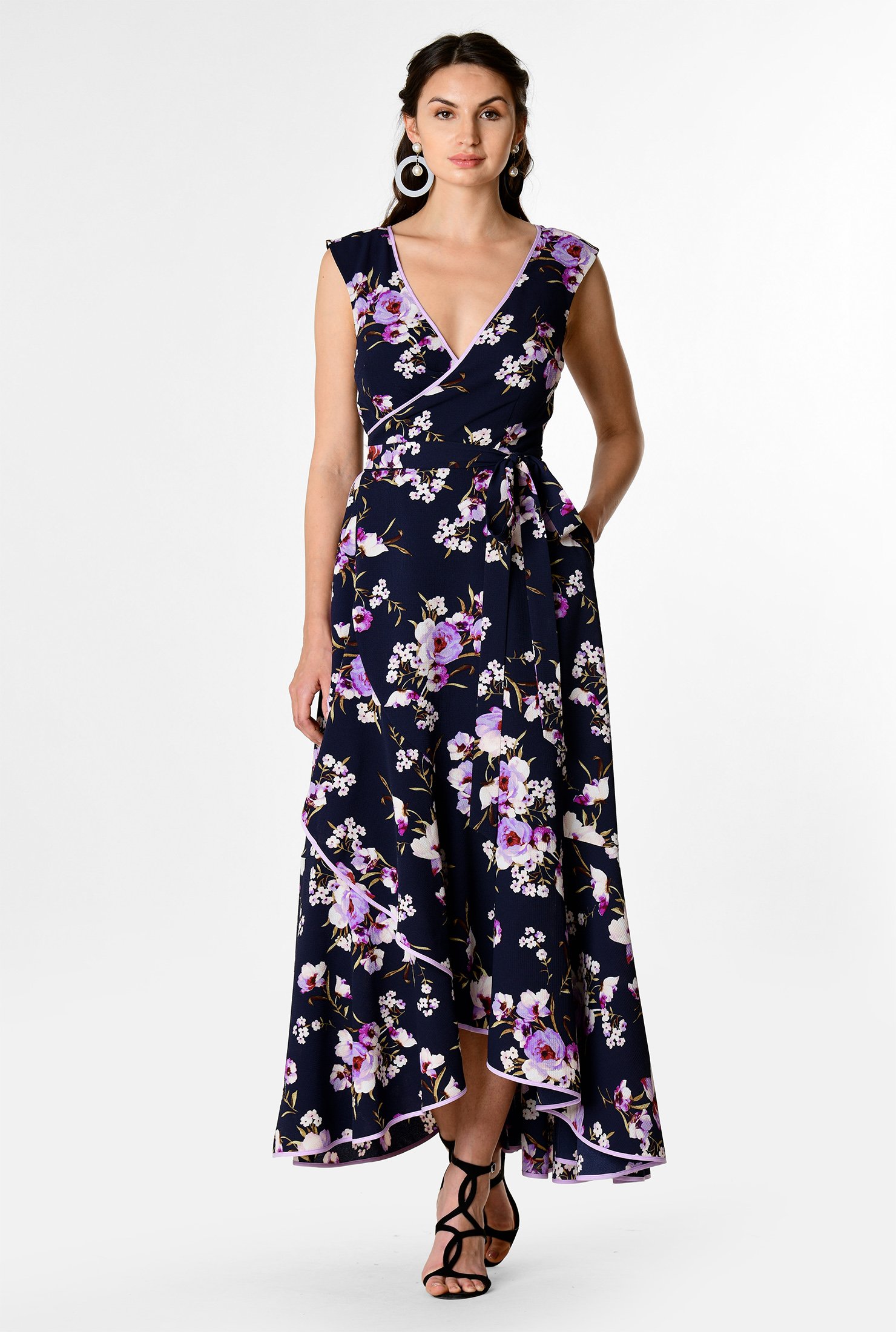 Shop Floral print crepe wrap maxi dress | eShakti