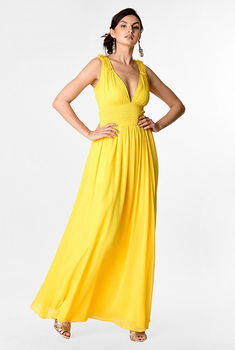 Shop Ruffle Shoulder Chiffon Maxi Dress | EShakti