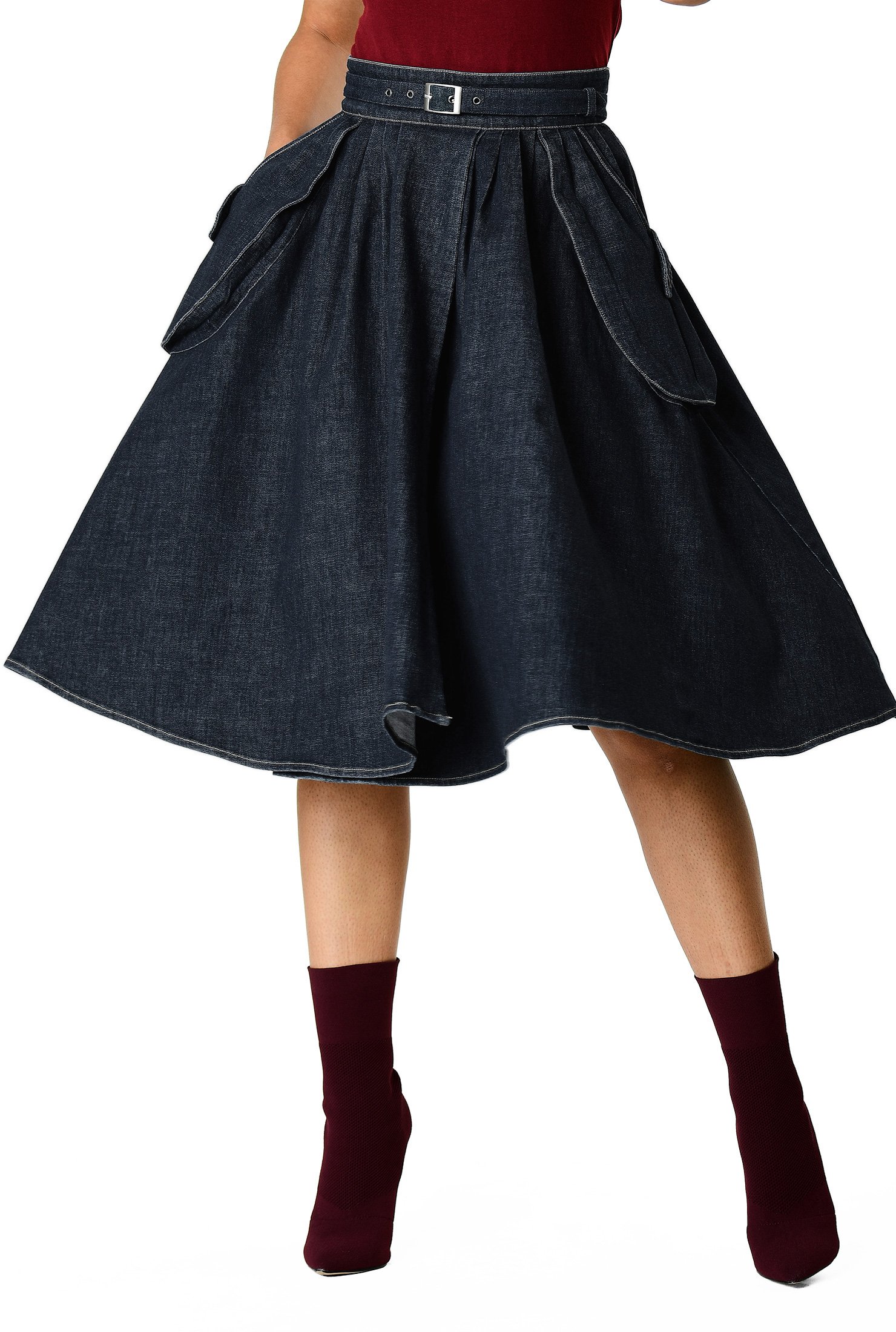 Shop Faux-wrap denim belted skirt | eShakti