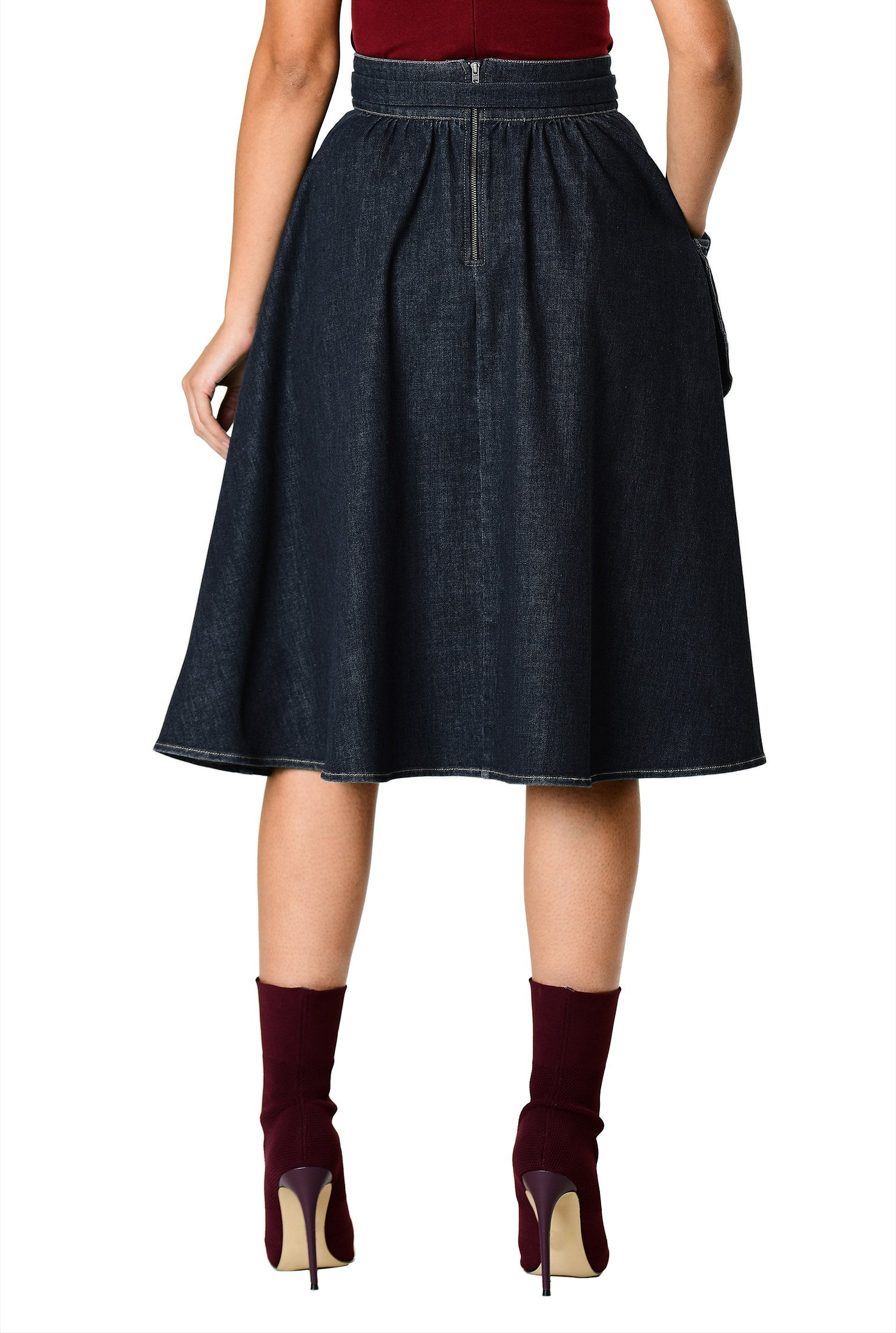 Shop Faux-wrap denim belted skirt | eShakti