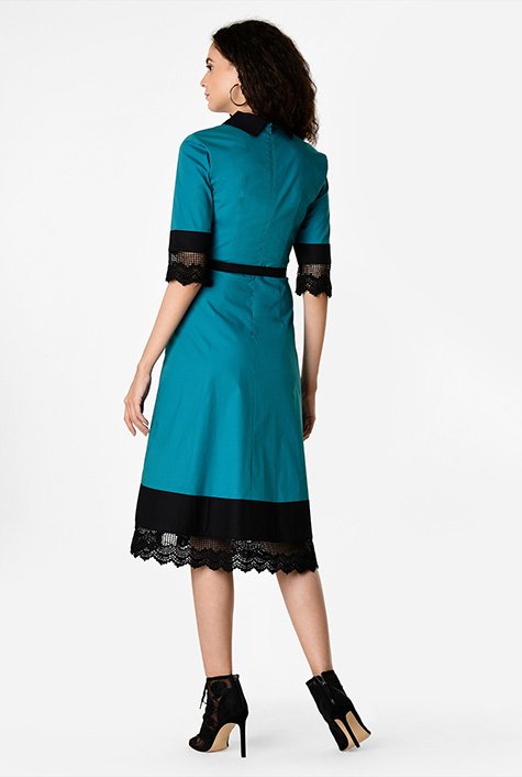 Shop Lace trim poplin belted dress | eShakti