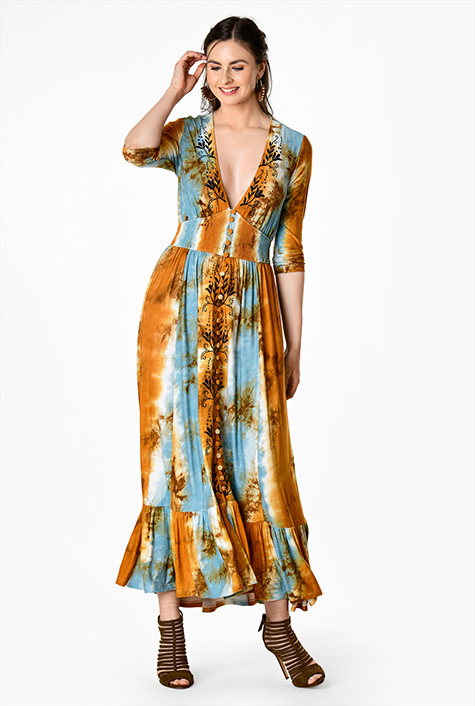 Shop Tie-dye print embellished jersey knit dress | eShakti