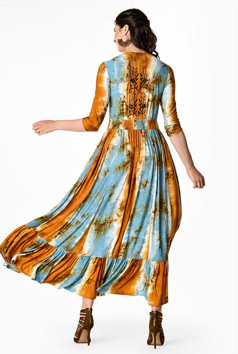 Shop Tie-dye print embellished jersey knit dress | eShakti