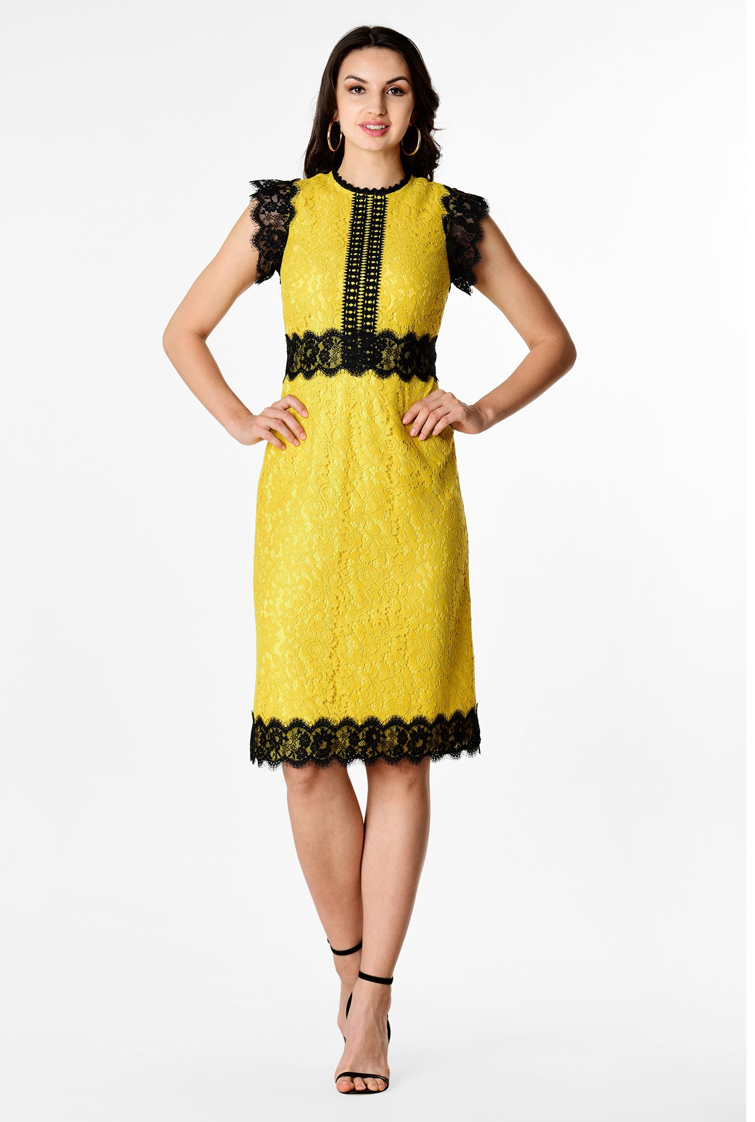 Shop Contrast trim guipure lace sheath dress