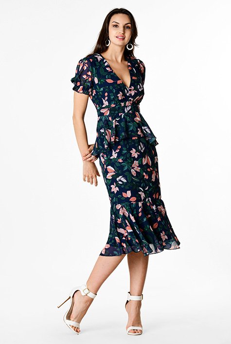 Printed shops peplum wrap dress