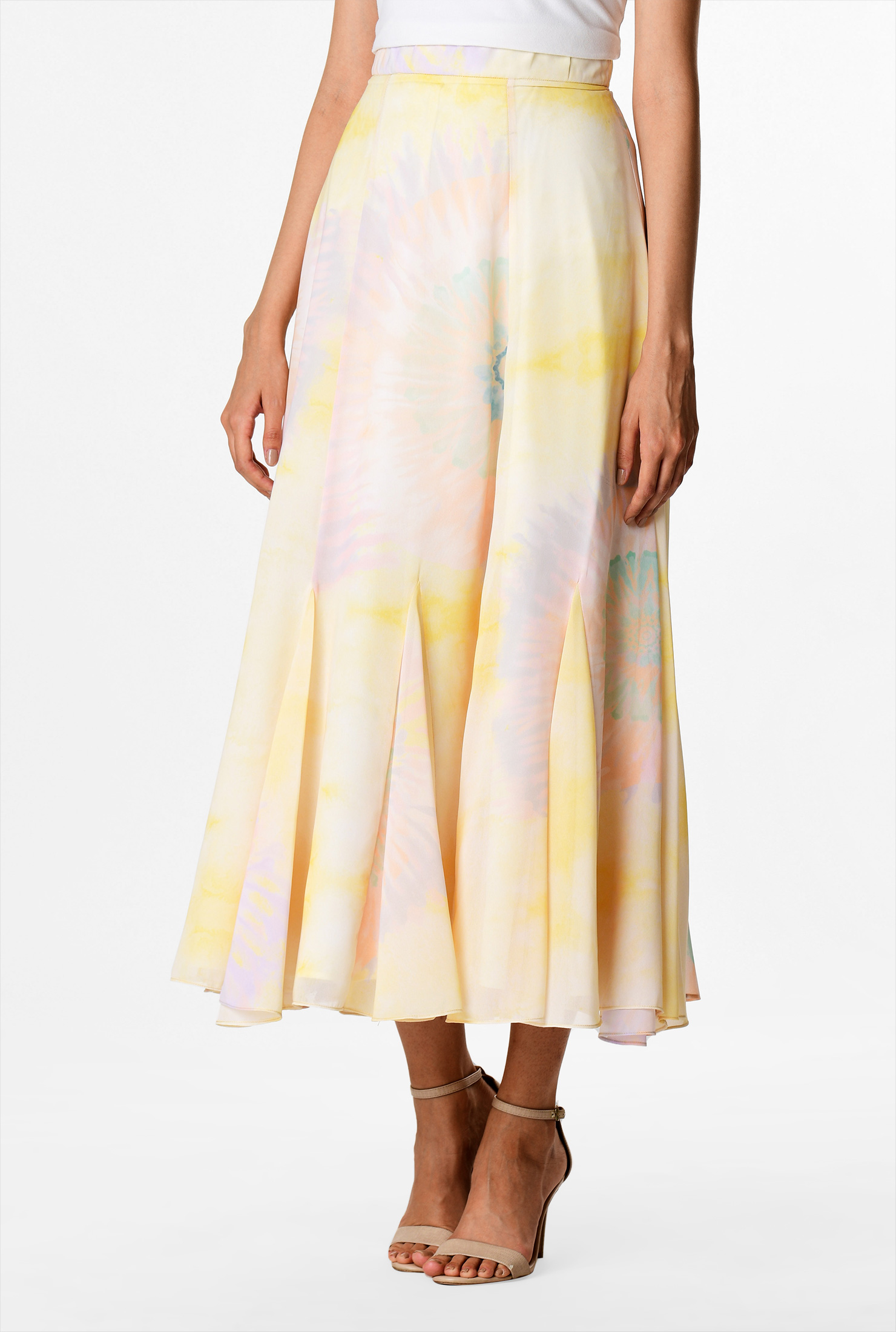 Shop Tiedye print godet swing skirt eShakti