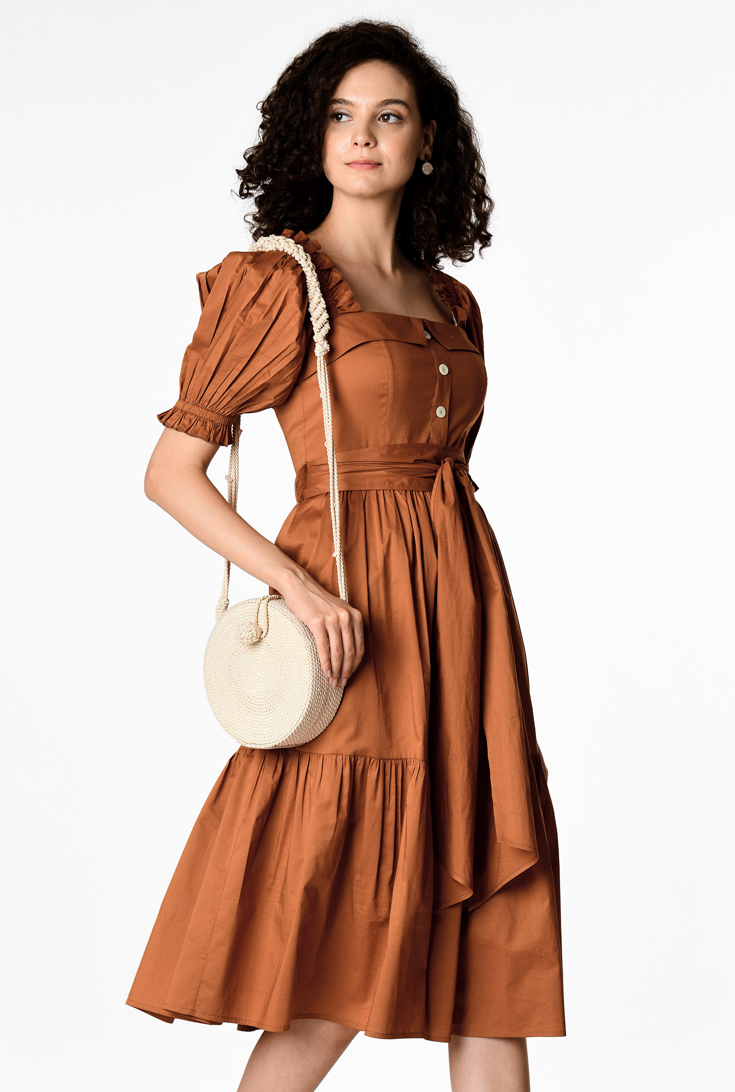 Tie shoulder cotton voile tiered dress Clearance