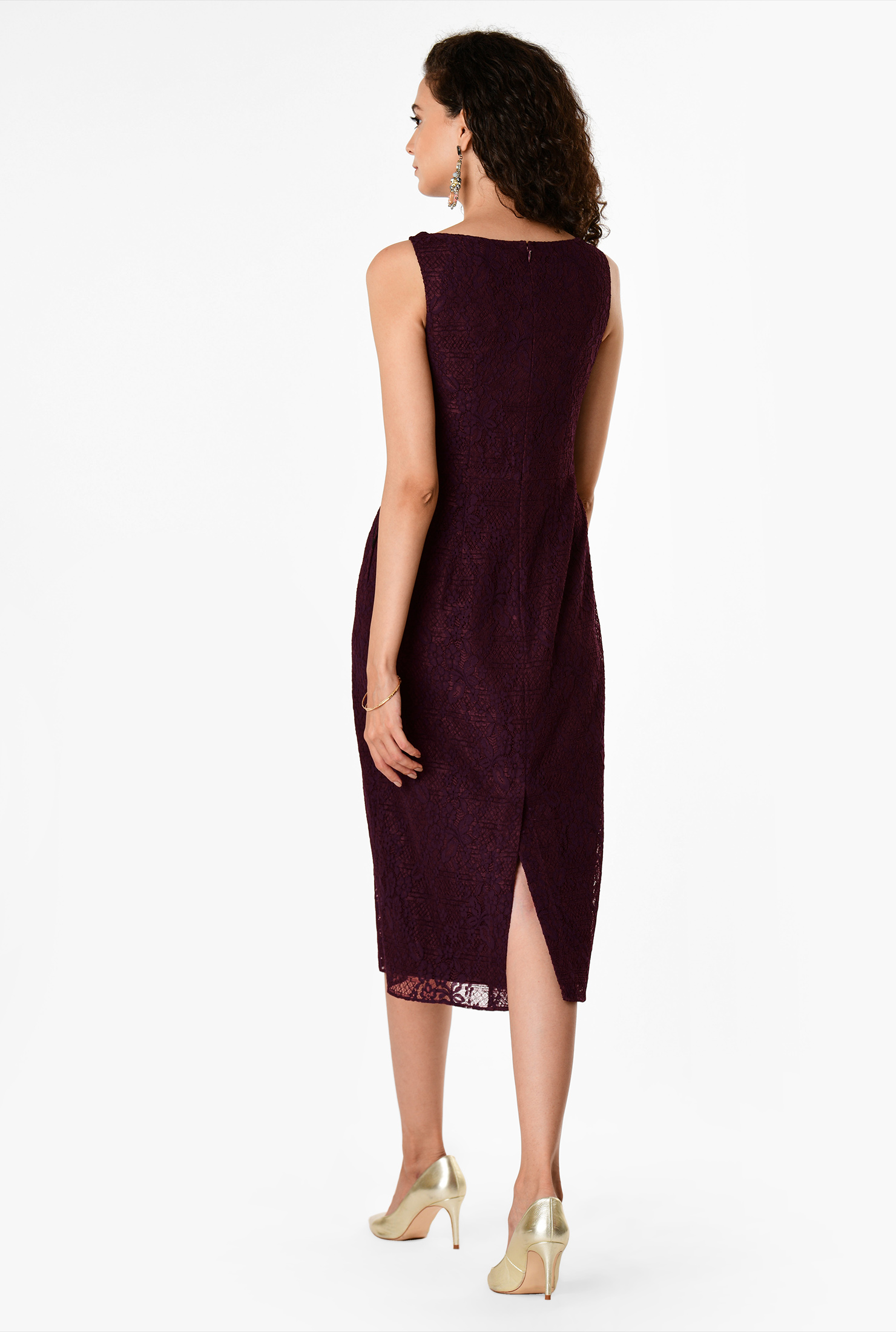 black lattice front flare sleeve lace sheath dress