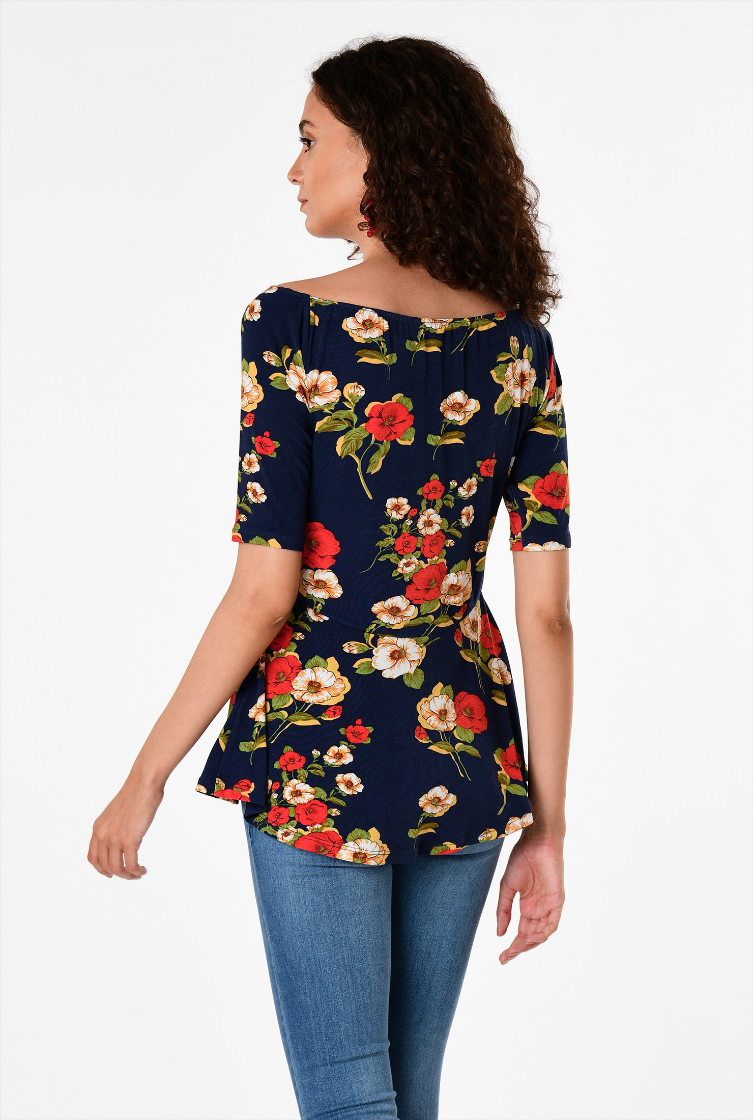 Shop Floral print jersey knit peplum top eShakti