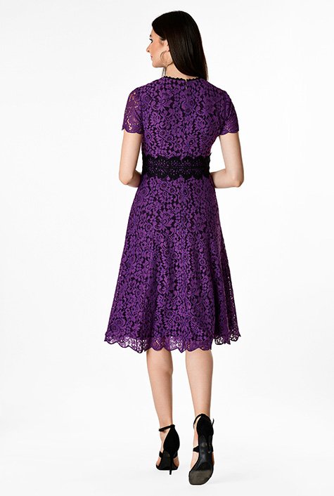 Shop Scallop floral lace contrast lace trim dress | eShakti