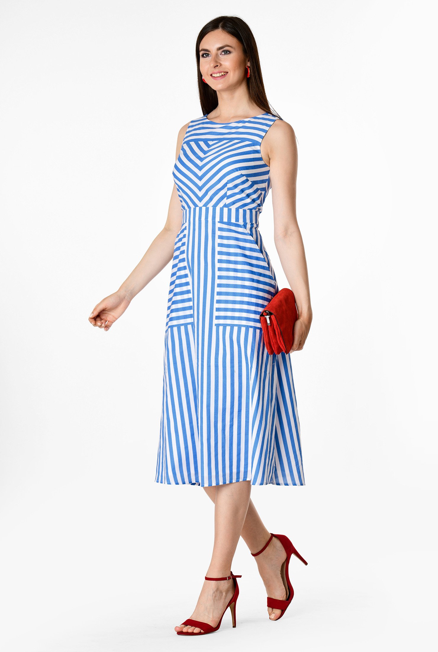 Shop Stripe print cotton chevron dress | eShakti