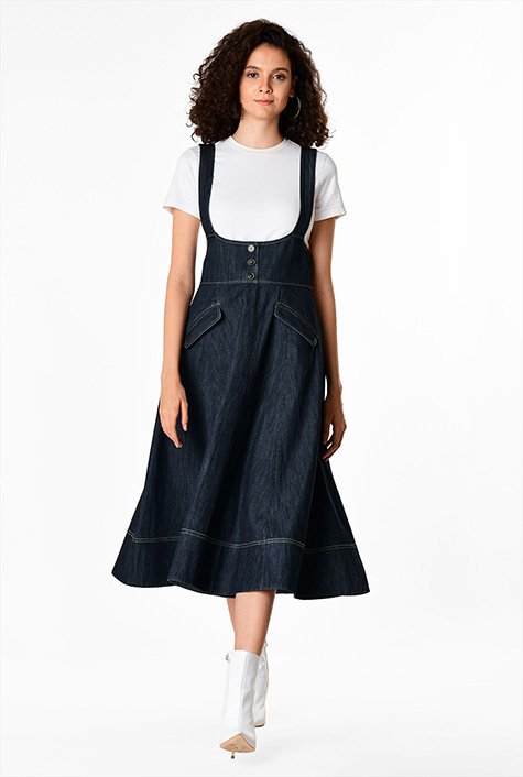 Buy Miss Chase Women Blue Polo Neck Full Sleeve Solid Knee Length Denim  Dress online