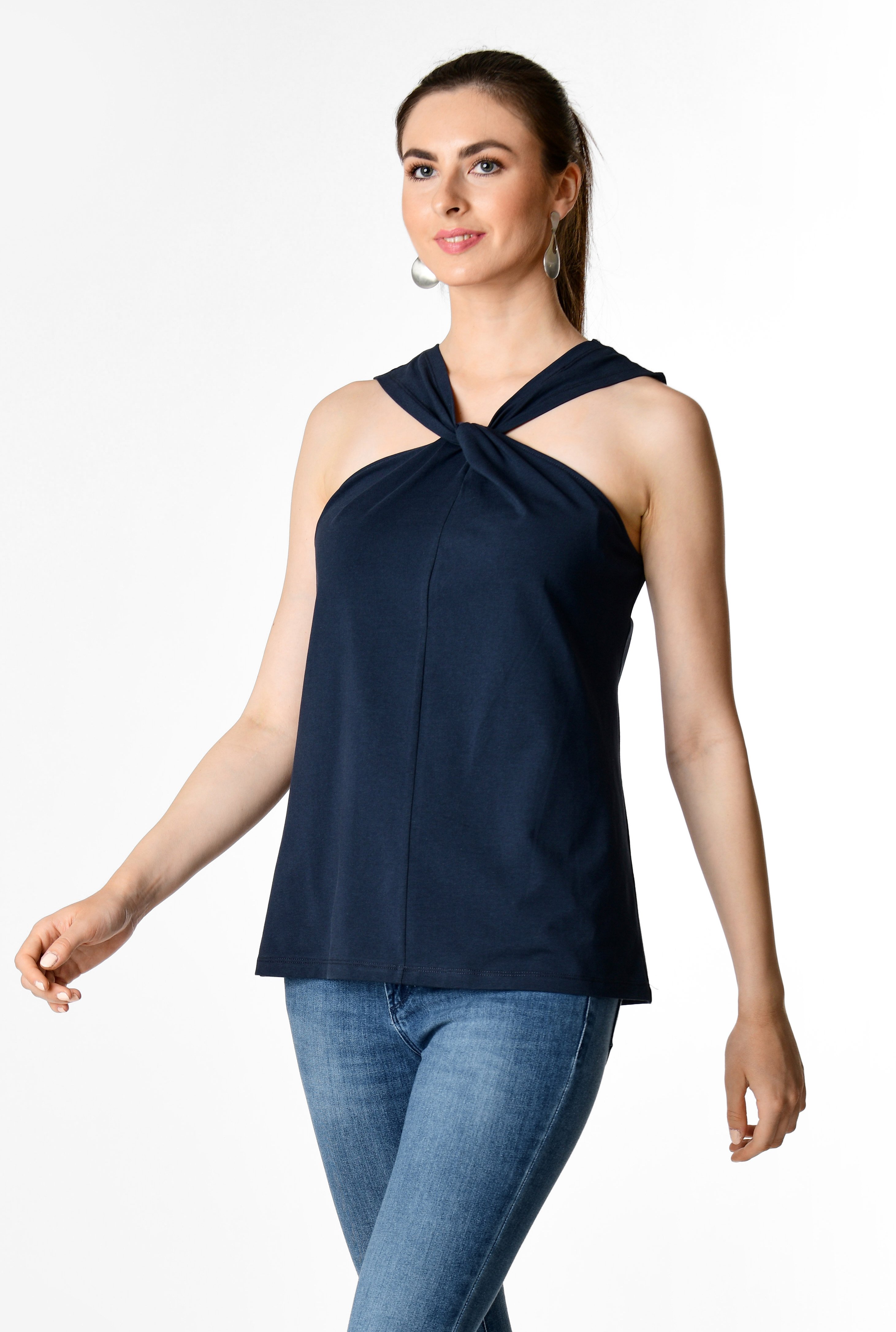 Shop Halter  neck cotton  knit top  eShakti