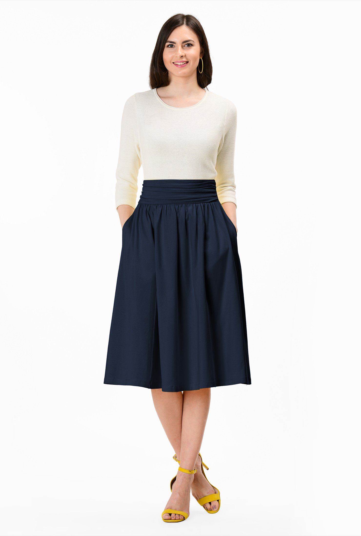 Shop Smocked elastic waist cotton knit skirt | eShakti