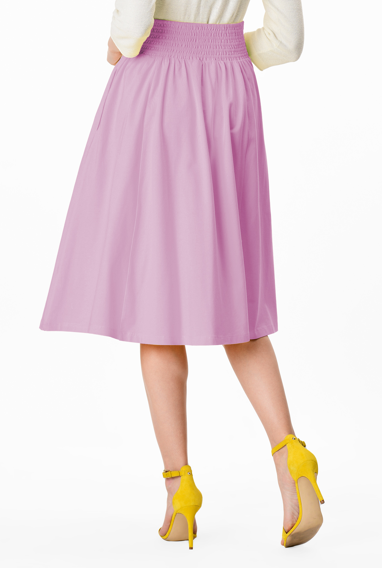 Shop Smocked elastic waist cotton knit skirt eShakti