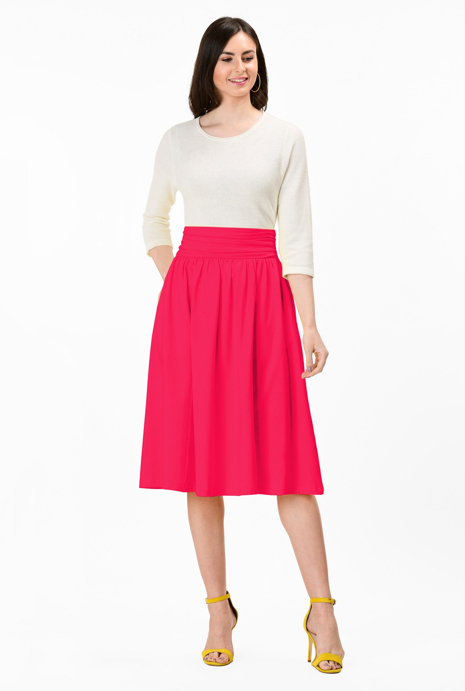 Shop Smocked elastic waist cotton knit skirt eShakti