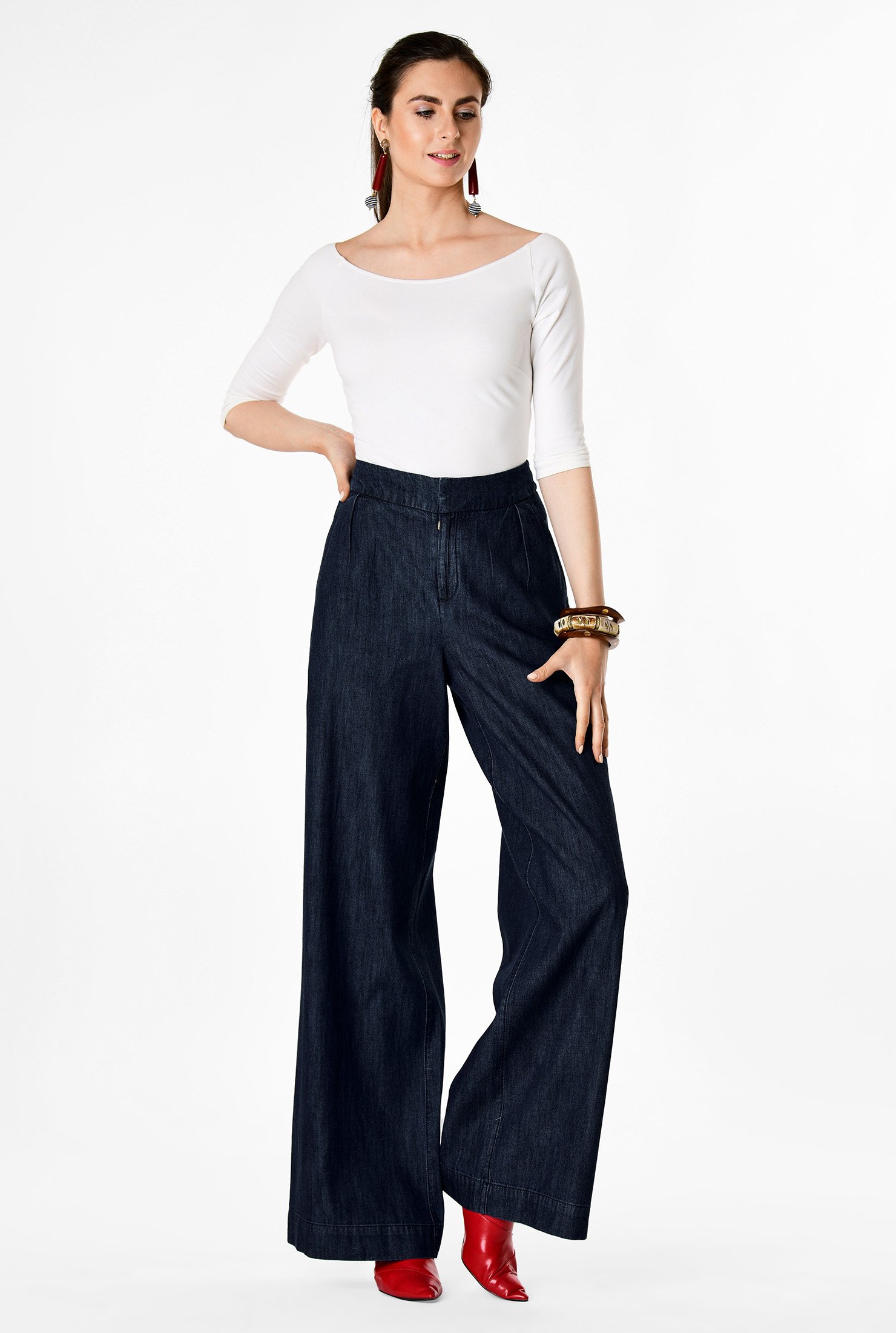 Shop Cotton Denim Palazzo Pants Eshakti 6396