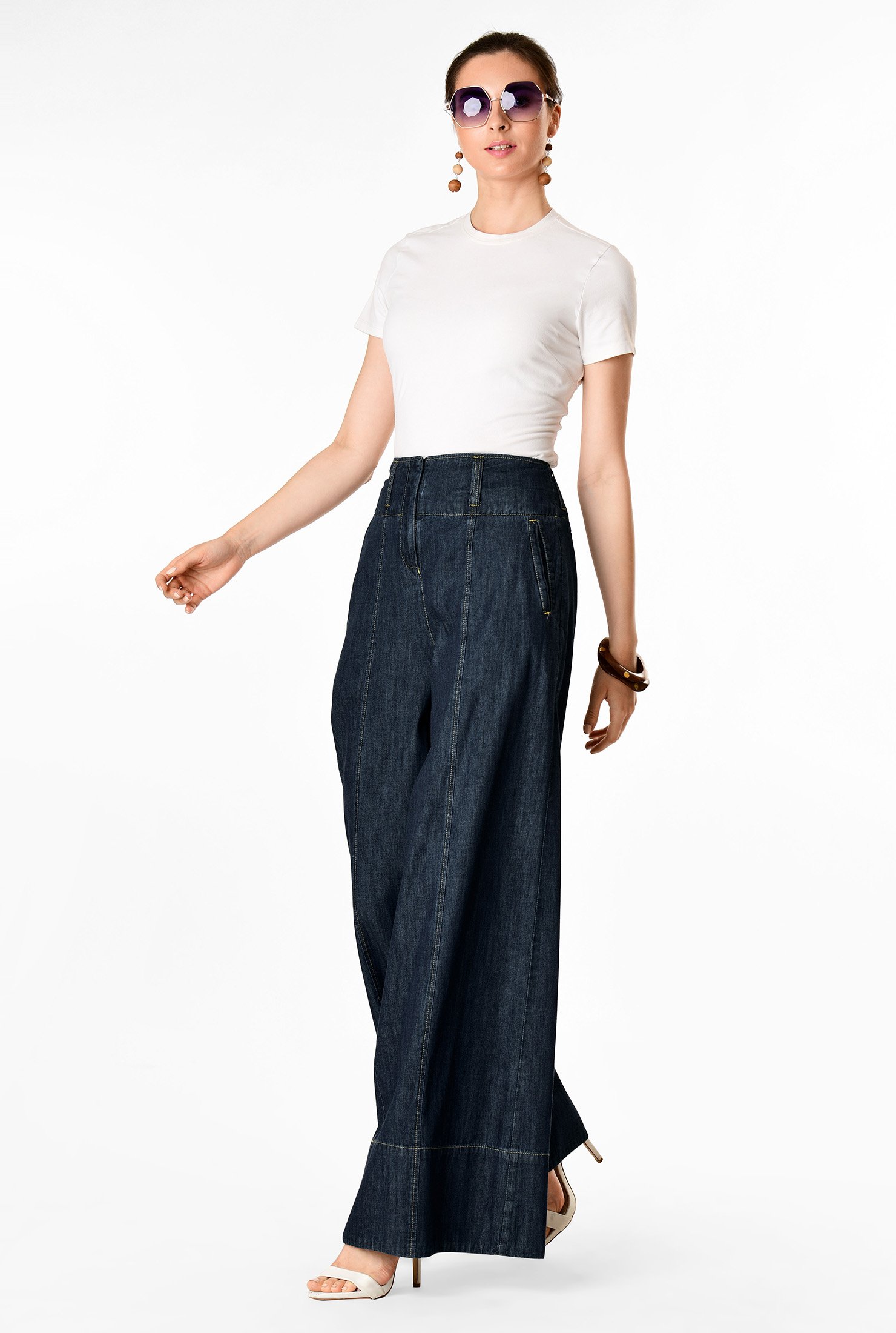 Shop Deep Indigo Cotton Denim Palazzo Pants Eshakti 7340