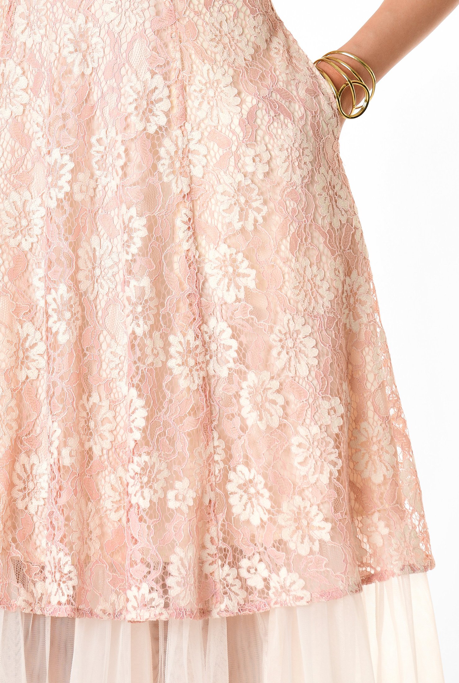 Shop Pleated tulle underskirt floral lace dress | eShakti