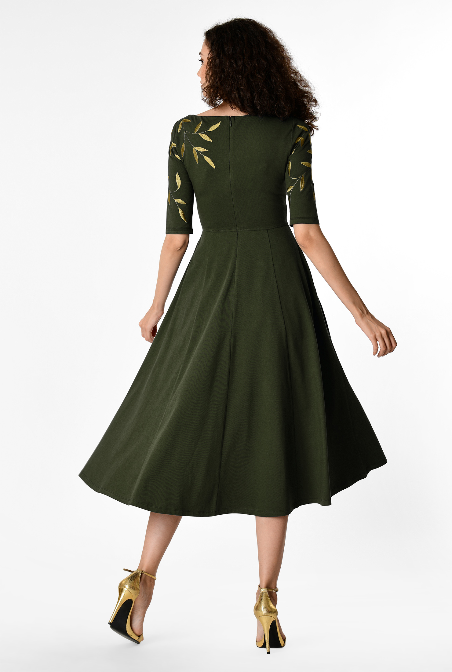 Shop Leaf embellished cotton knit dress eShakti