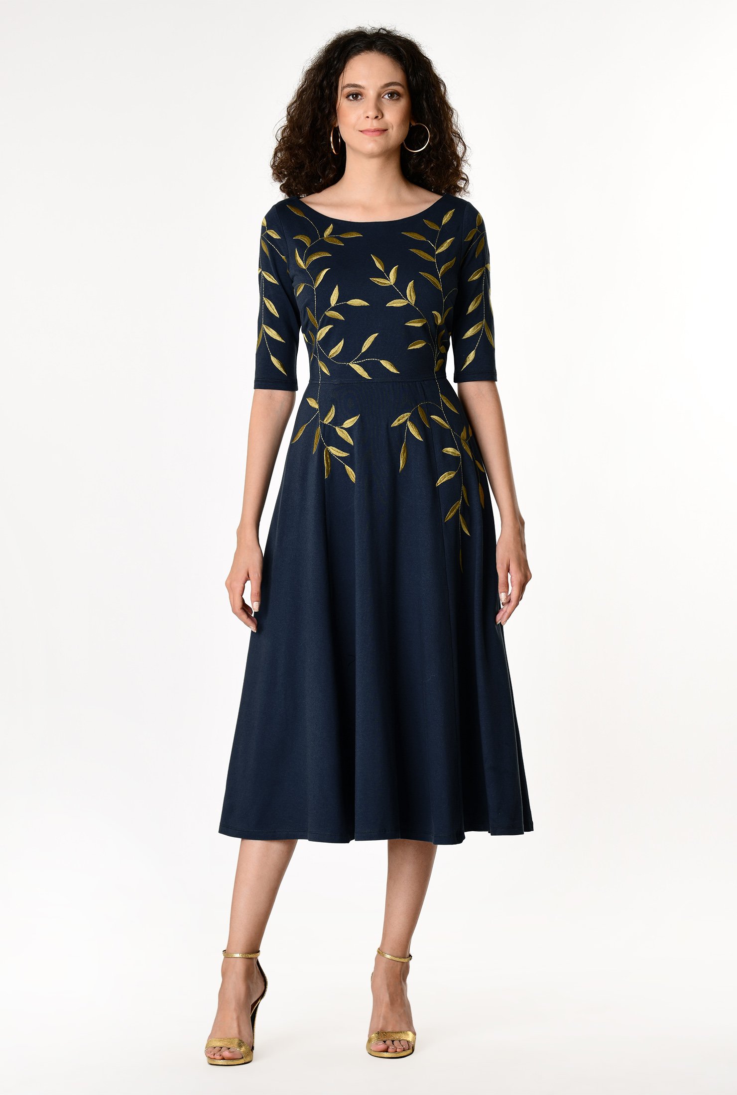 Shop Leaf embellished cotton knit dress | eShakti