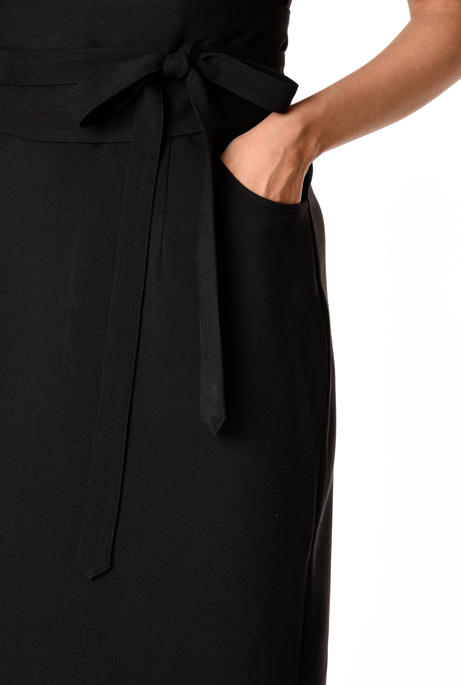 Shop Blouson sleeve crepe obi belt dress | eShakti