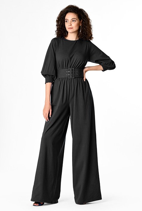 Shop Wide Belt Cotton Knit Jumpsuit Eshakti