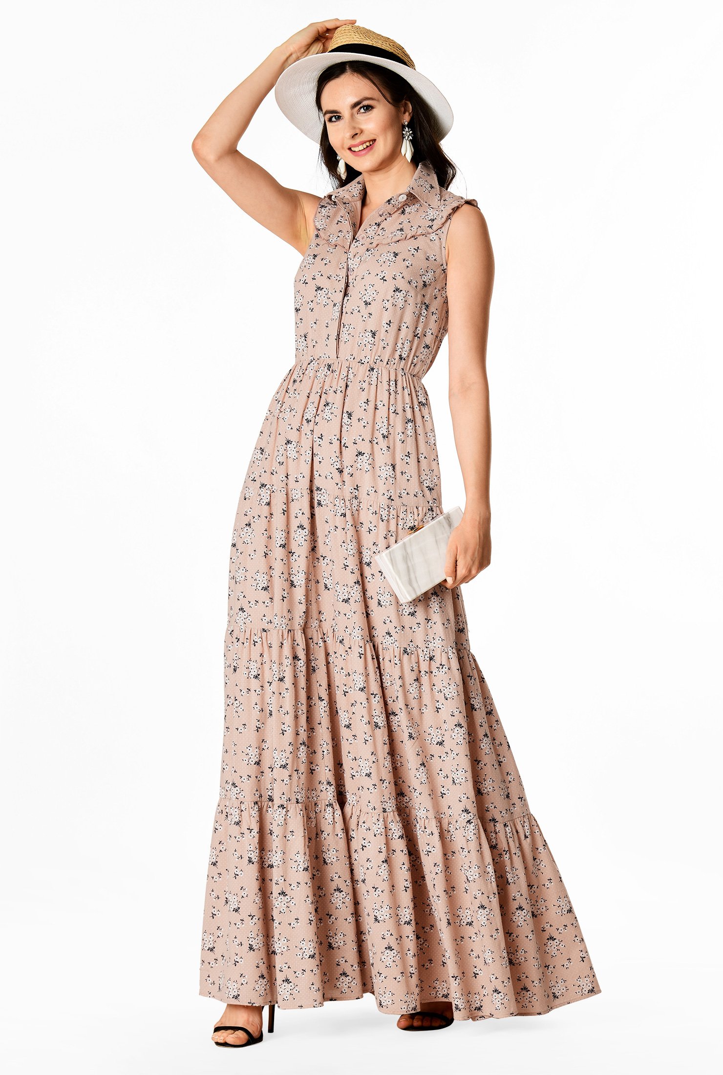 Shop Floral print dot cotton ruched tier maxi dress | eShakti