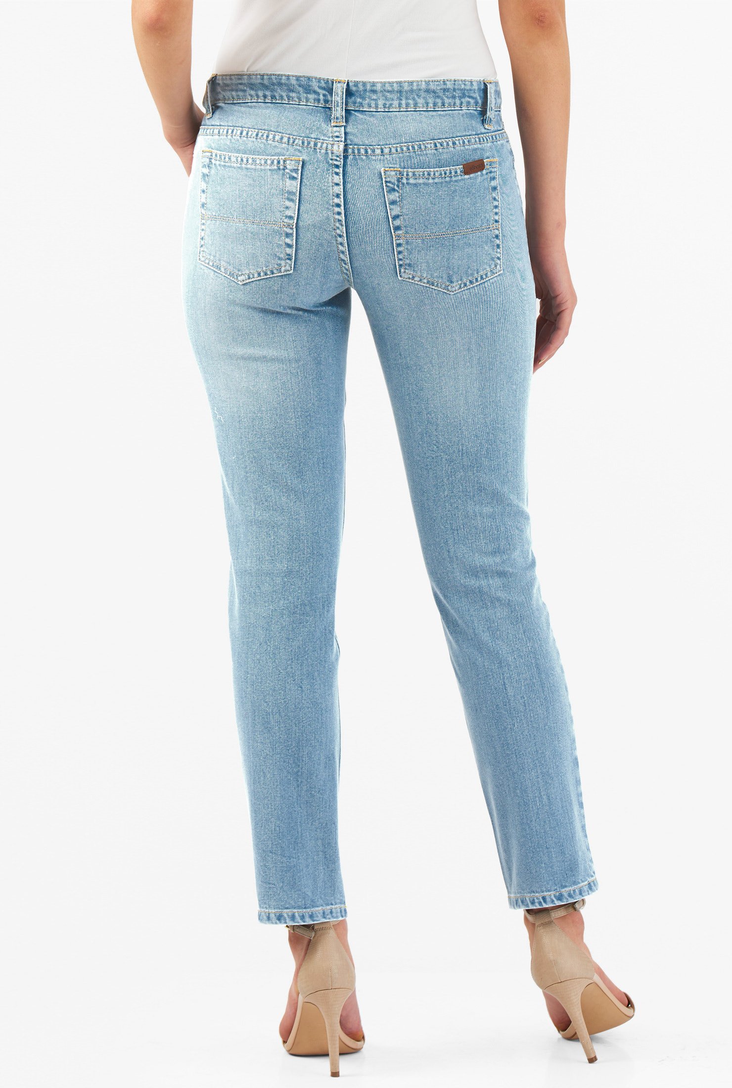 Shop Straight leg light indigo denim jeans eShakti