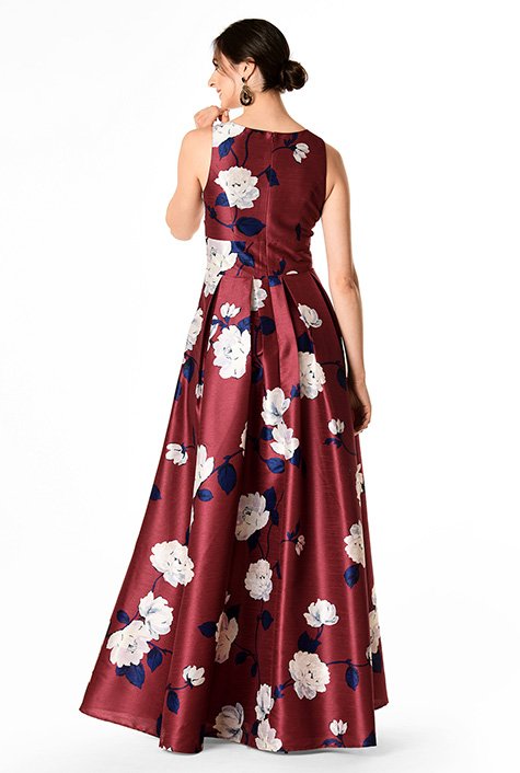Shop Plunge floral print dupioni dress | eShakti