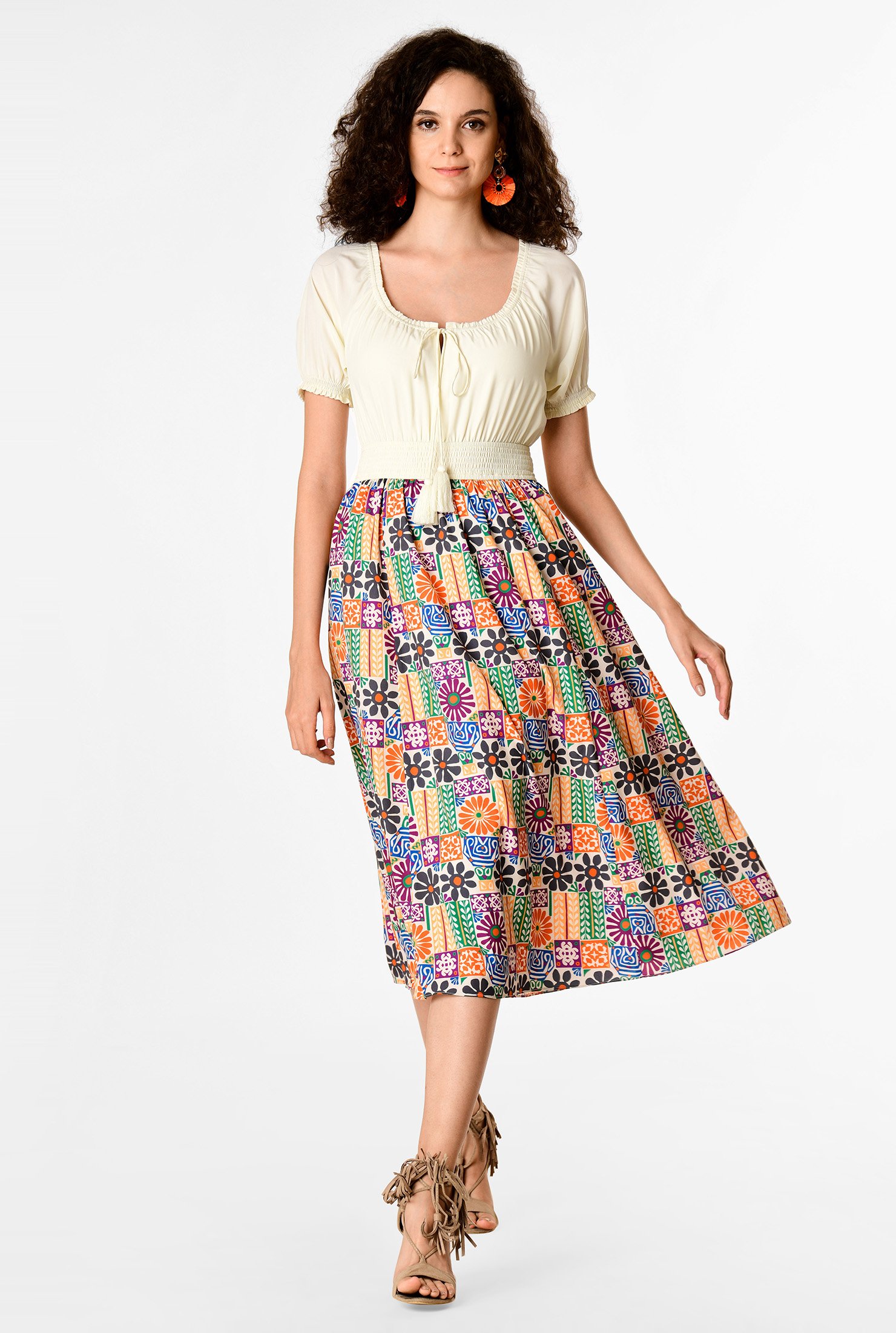 Shop Floral graphic print elastic waist blouson dress | eShakti