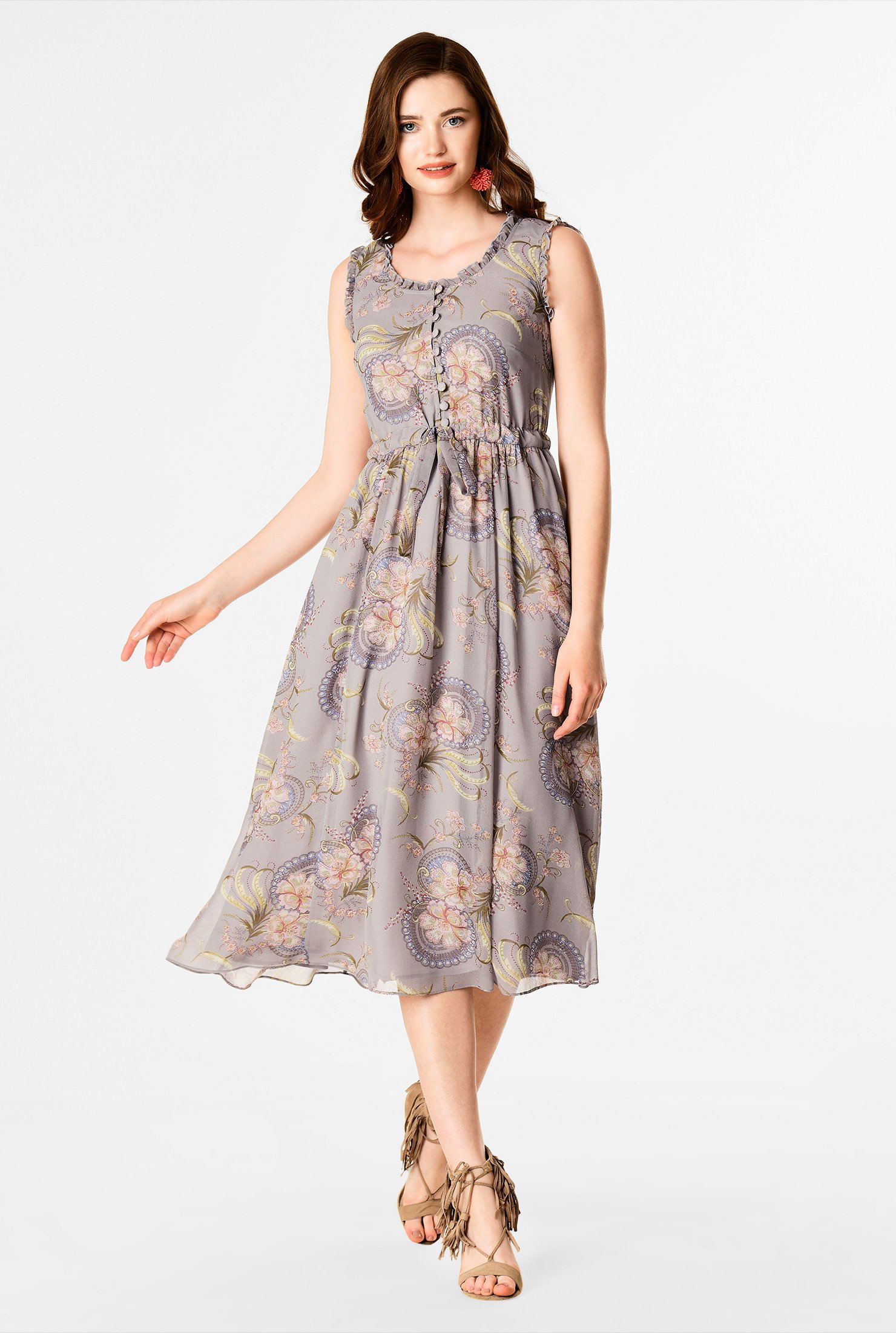 Shop Floral print drawstring ties georgette dress | eShakti