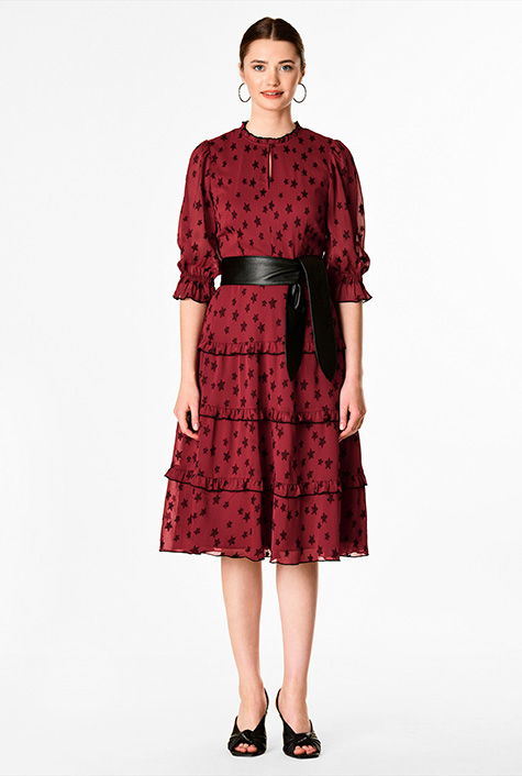 Shop Star print georgette ruffle tier dress | eShakti