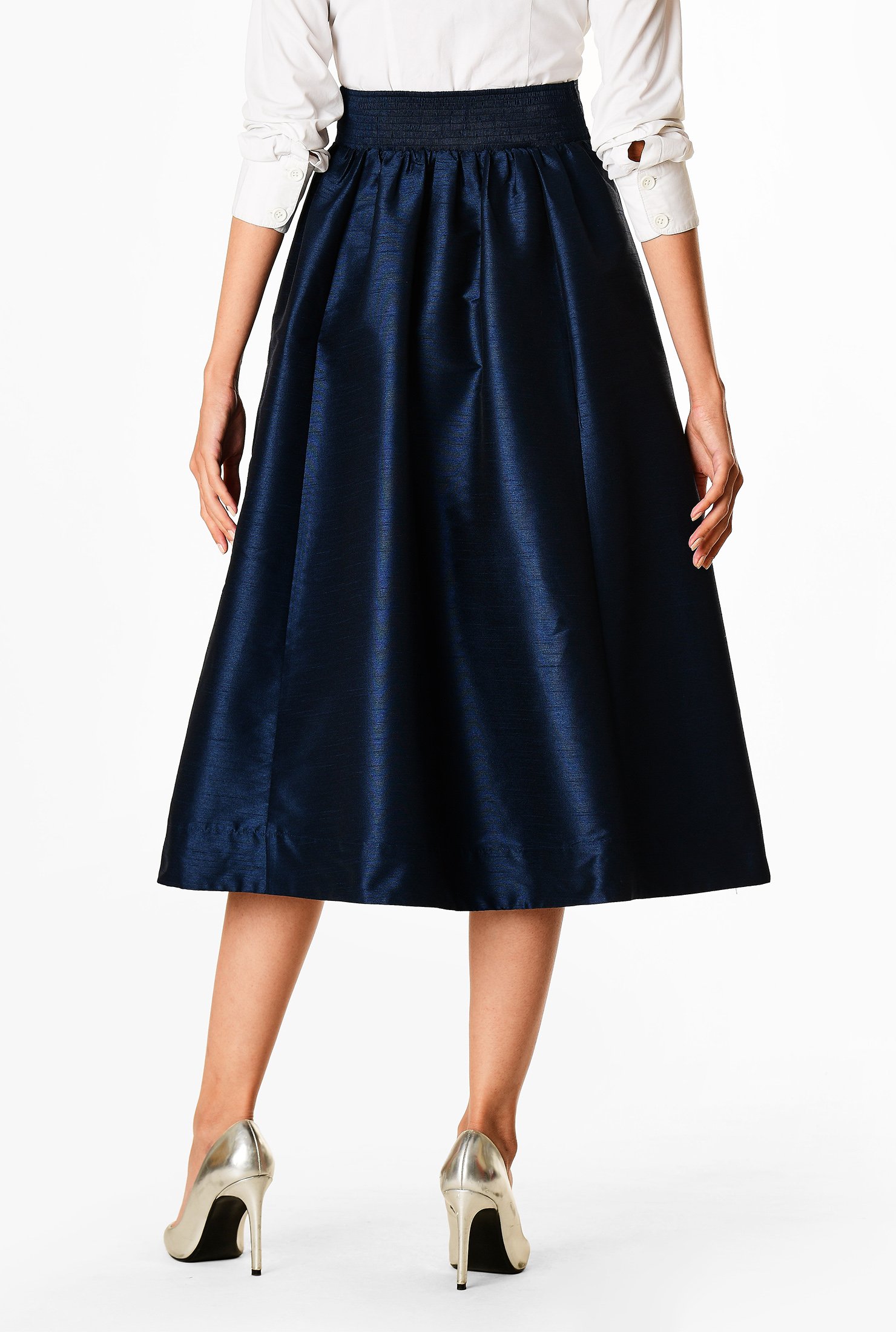 Shop Tulip hem dupioni midi skirt | eShakti